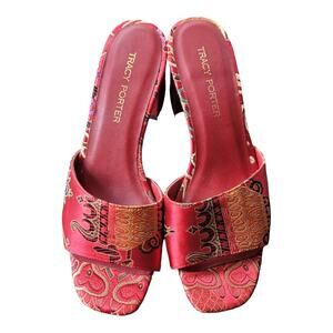 Tracy Porter Red and Gold Patterned Sandals